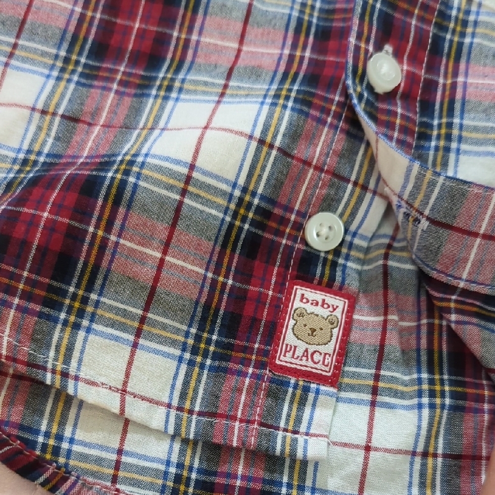 Baby Boy Plaid Button-Down Shirt | 0–3 Months | Red, Blue, White & Black - Picture 10 of 16